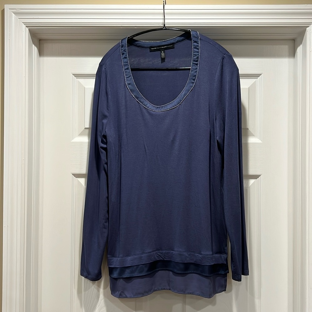 WHBM Blue Long Sleeve Tunic with Embellished Collar.